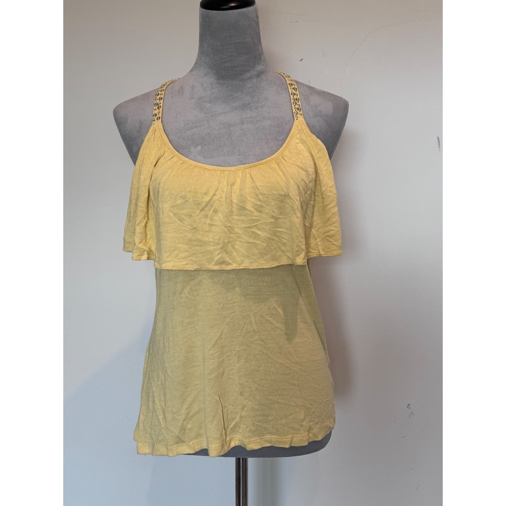 INC International Concepts y2k Yellow Sequin Strap Cold Shoulder Tank Top